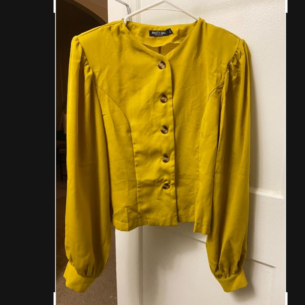 yellow button up blouse, nasty gal, size sm
